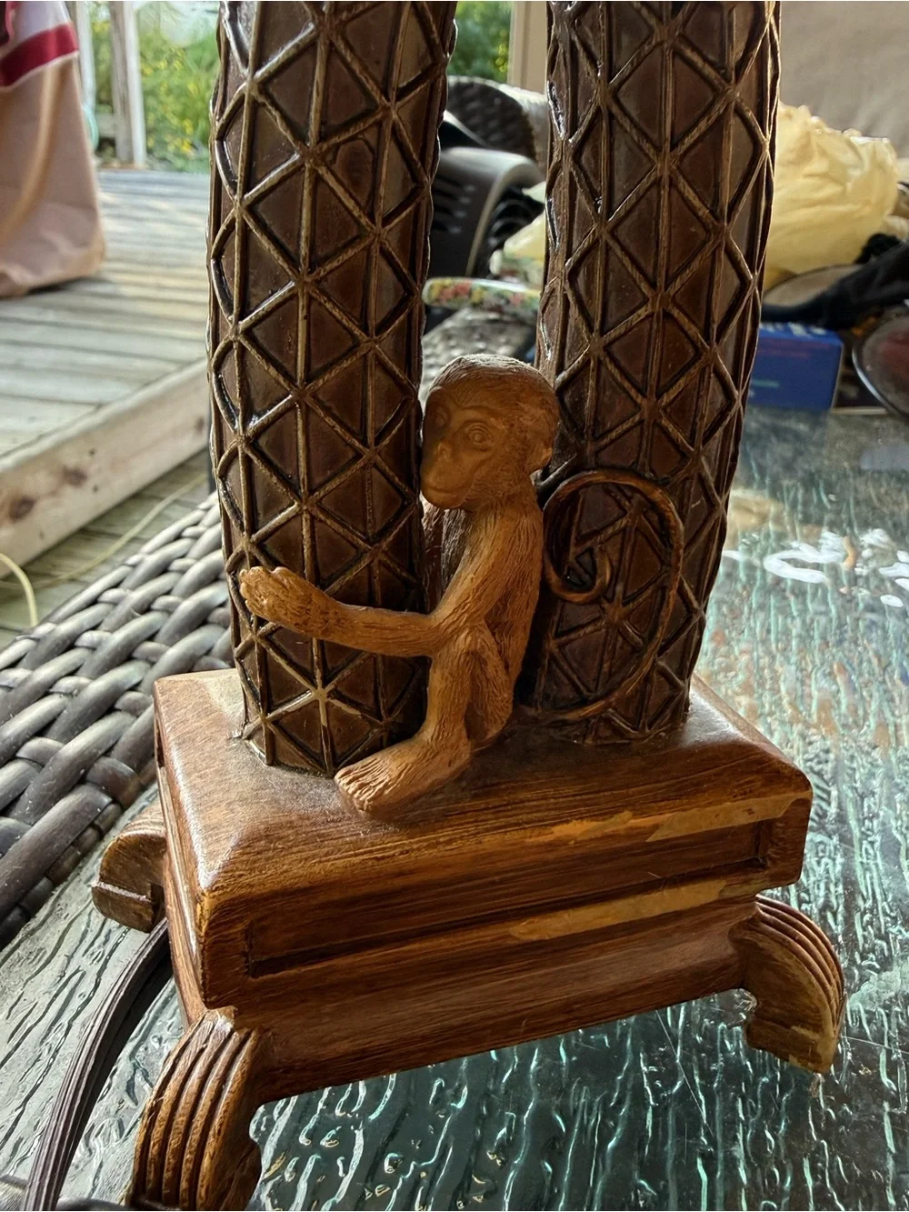 Cheyenne vintage monkey Carved Palm Tree Table Lamp in Brown by